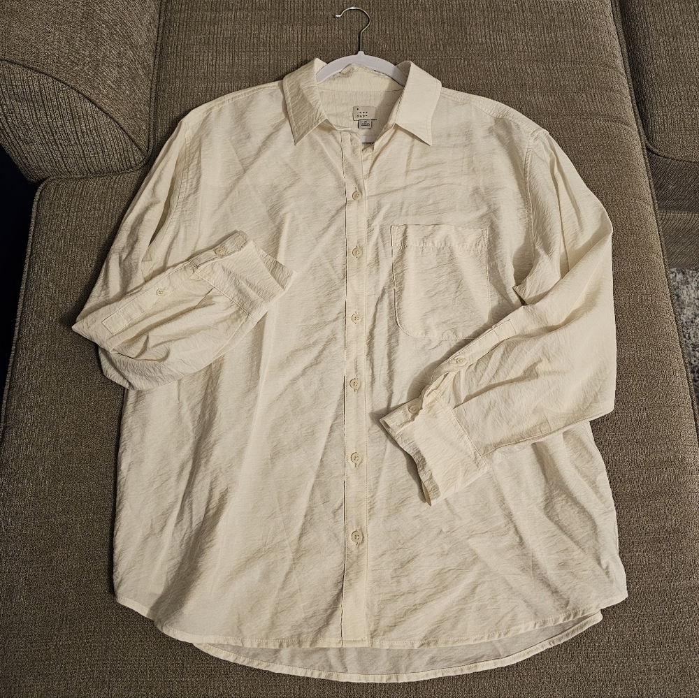 A New Day Cream Button Oversized Casual Neutral Relaxed Top Size Medium